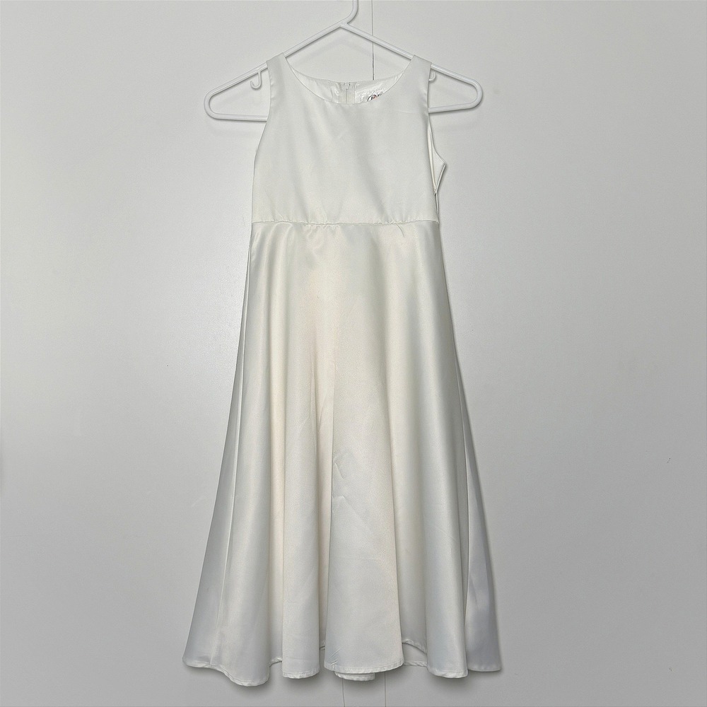Pink Promise‎ Girls White Satin A-Line Flower Girl Communion Dress Size 8 READ
